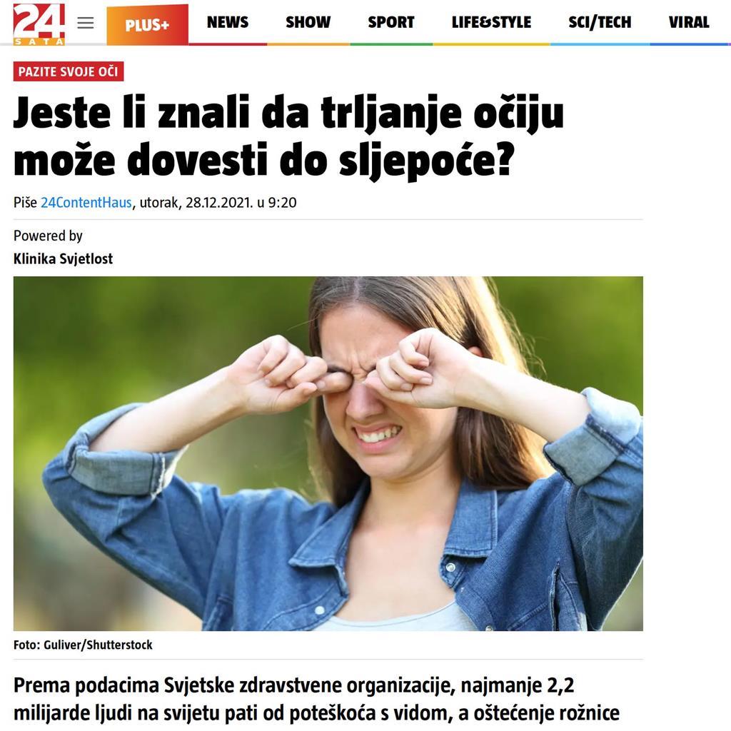 Jeste li znali da trljanje očiju može dovesti do sljepoće?(24sata)